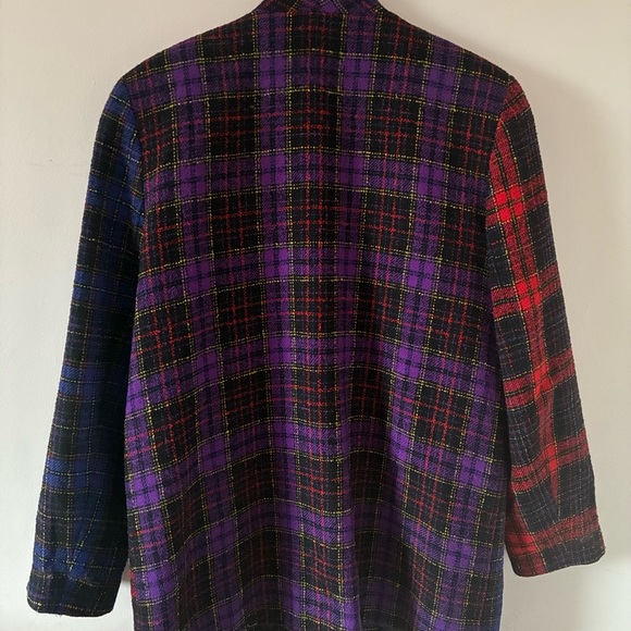 Simon Chang Vintage Multicolor Wool Plaid Blazer Big Buttons Size 6 - Picture 11 of 16